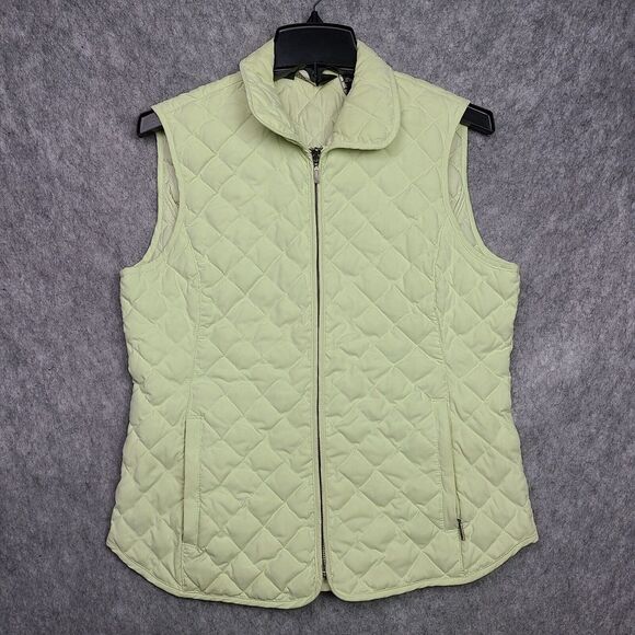 Eddie Bauer Quilted Goose‎ Down Vest Womens M Lime Green Lightweight Soft Shell - Picture 1 of 8